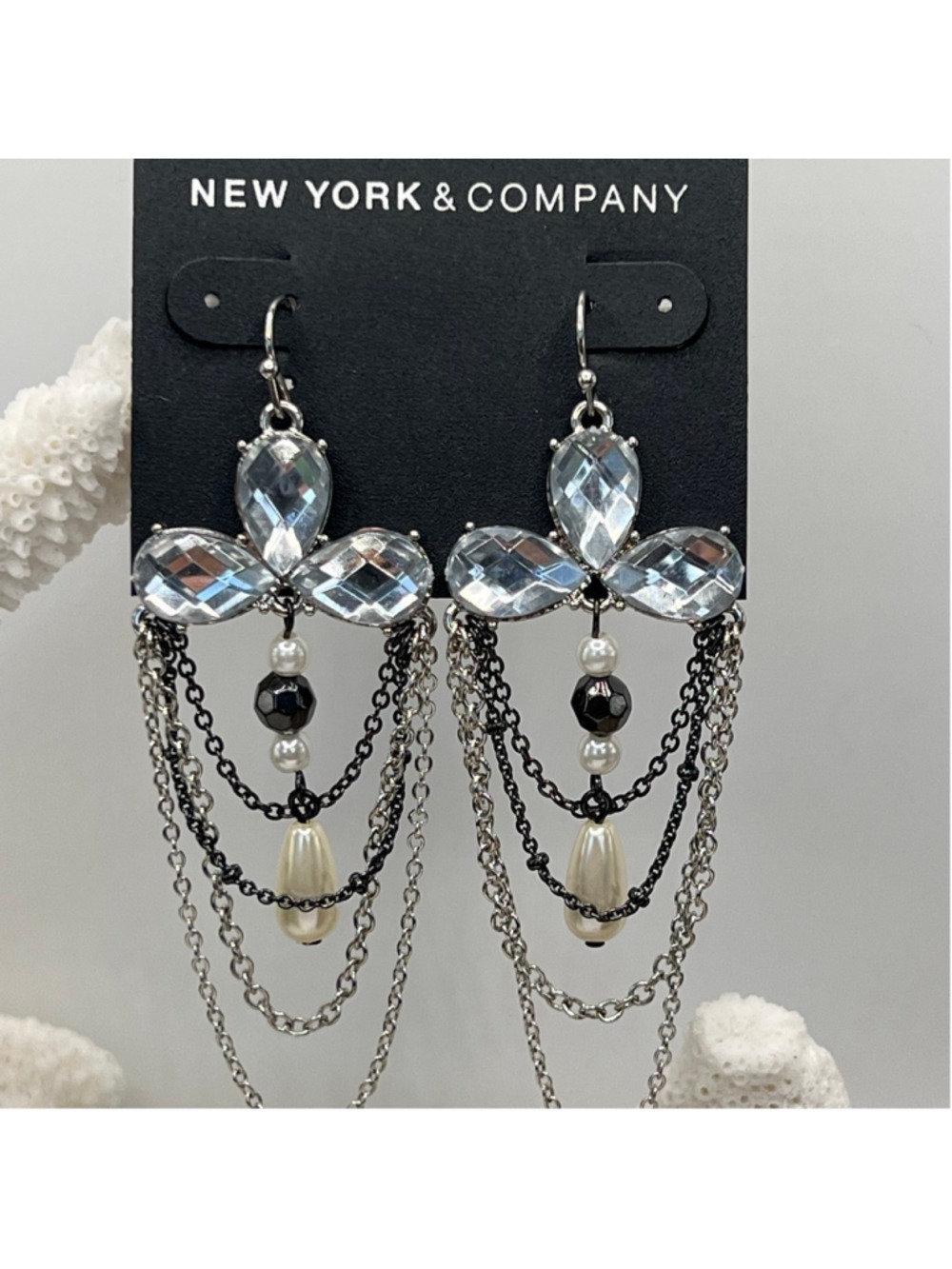 New york & company black and silver chandelier earrings